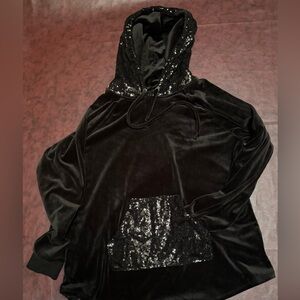 Black Velour Sequin Hoodie
